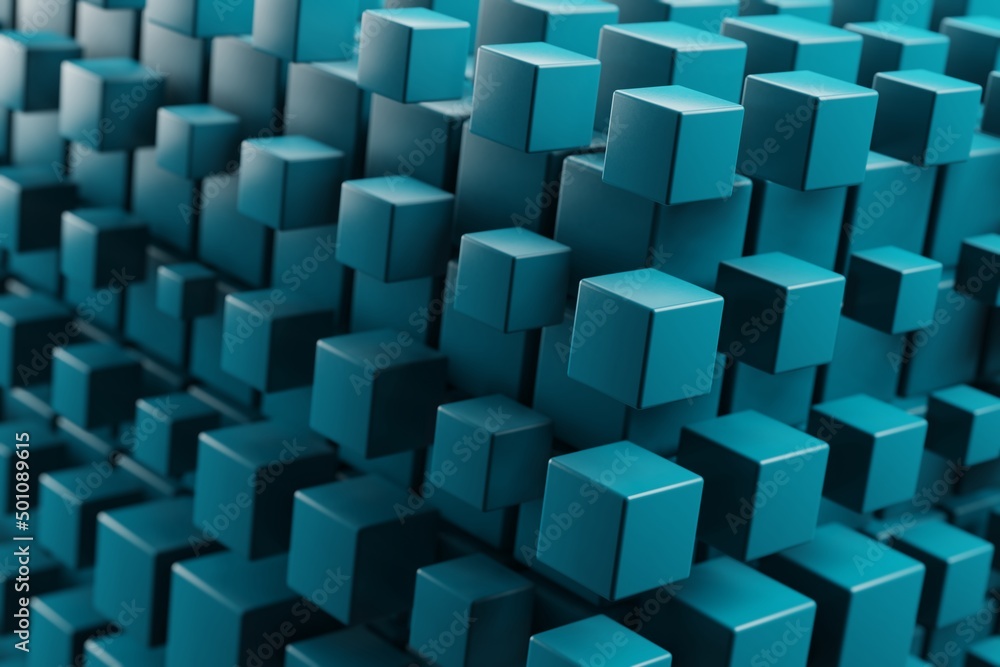 Poster cube blue abstract background . centric motion of star trails. starburst dynamic lines or rays. 3d r