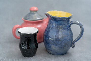 Ceramics, a ceramic product made with their own hands, made on a potter's wheel, jug, mug, clay, glaze.
