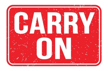 CARRY ON, words on red rectangle stamp sign