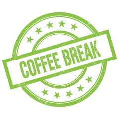 COFFEE BREAK text written on green vintage stamp.