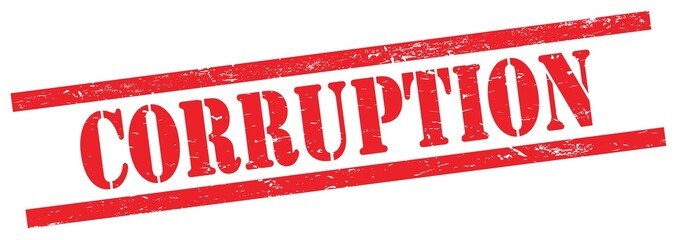 CORRUPTION text on red grungy rectangle stamp.
