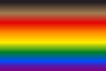 New Gay pride LGBTQ flag with black and brown stripes. Rainbow gradient background. Vector illustration
