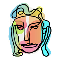 Contemporary hand drawn line art of surreal face portrait. Concept art can be used for fashion, beauty, spa, cosmetic, and facial treatment.