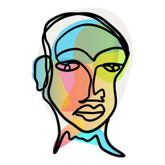 Contemporary hand drawn line art of surreal face portrait. Concept art can be used for fashion, beauty, spa, cosmetic, and facial treatment.