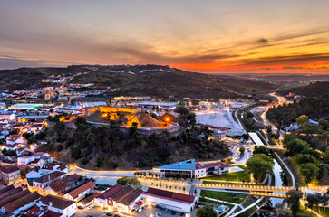 Aerial view of the Torres Vedras Castle near Lisbon in Portugal at sunset
