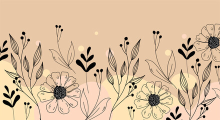 Banner with flowers warm color