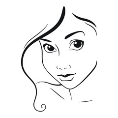 Girl face outline, hand drawn vector drawing

