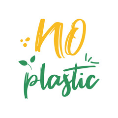 Fototapeta premium No plastic. Green and yellow flat lettering. Zero waste