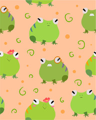 Pattern with funny green frogs