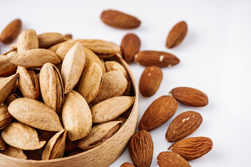 fresh almonds in shell on a white background