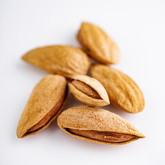 fresh almonds in shell on a white background