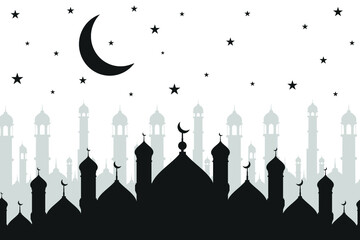 Mosque silhouette  vector illustration in black and white.