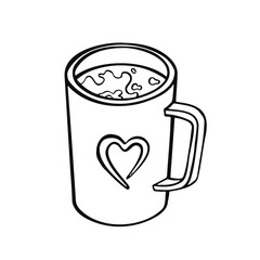 cup, coffee mug line isolated on white background. manual. vector