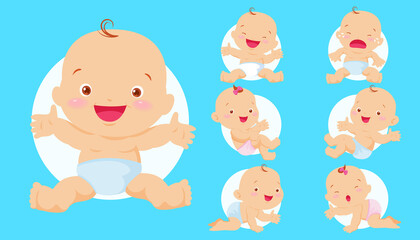 Set with cute little baby boy in diaper