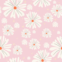 70's cutie hippie daisy seamless pattern. Floral background.