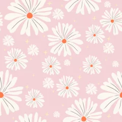 Gordijnen 70's cutie hippie daisy seamless pattern. Floral background. © Dovikuu