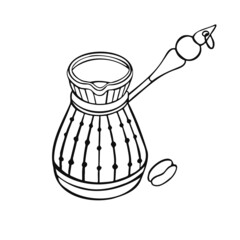 brew coffee, turk line isolated on white background. manual. vector