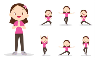 bundle set of cute girl exercise various actions