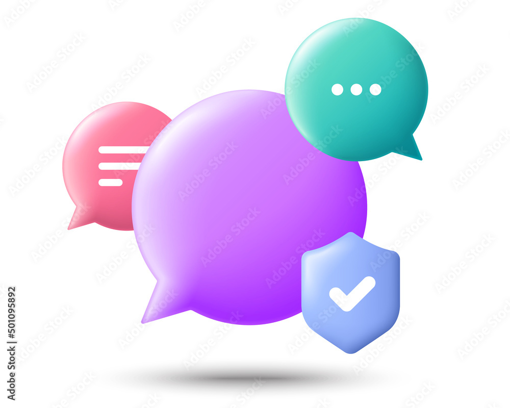 Poster 3d chat bubbles. social media talk speech bubbles. 3d render message banners. round dialogue element