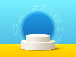 Cylinder pedestal 3d podium. Product display background. Abstract stage platform shape. Minimal wall scene showroom. Circle product podium. Scene 3d stage. Render studio background. Vector