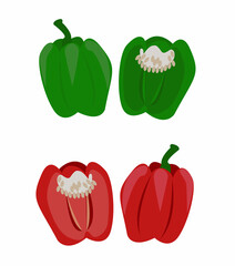 Set of peppers. Vector illustration salad bell pepper. Summer fresh vegetables. Red and green peppers.