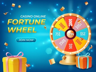3d Fortune Spinning Wheel Ads Banner Concept Poster Card Plasticine Cartoon Style. Vector illustration