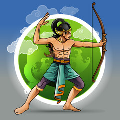 Vector illustration, Modification of Arjuna's character in the Mahabharata story