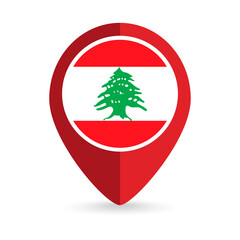 Map pointer with contry Lebanon. Lebanon flag. Vector illustration.