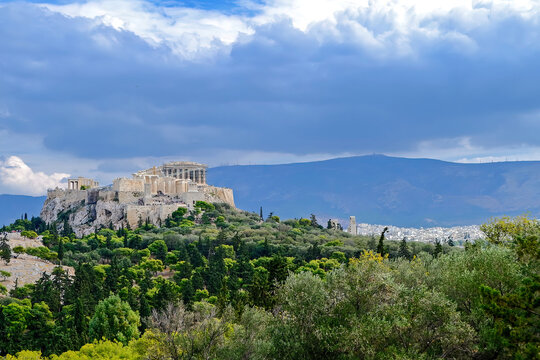 Greece, Parthenon and Propilaea on Acropolis citadel and Athens cityscape panoramic view