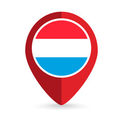 Fototapeta premium Map pointer with contry Luxembourg. Luxembourg flag. Vector illustration.