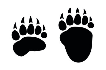 Silhouette of a print of the front and back paws of a bear. Grizzly tracks. Vector stock image.