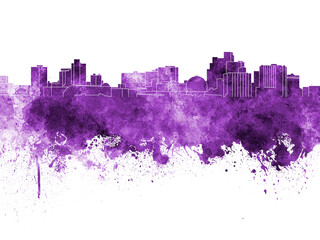 Fototapeta premium Reno skyline in purple watercolor on white background