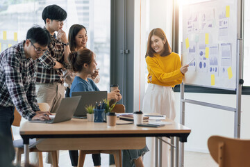 Meeting of the young entrepreneurs team for presentations, brainstorming and exchanging ideas in work and business planning.