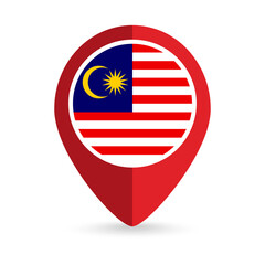 Map pointer with contry Malaysia. Malaysia flag. Vector illustration.