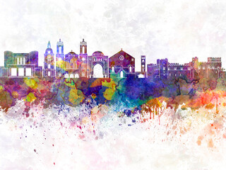 Fototapeta premium Rhodes skyline in watercolor background