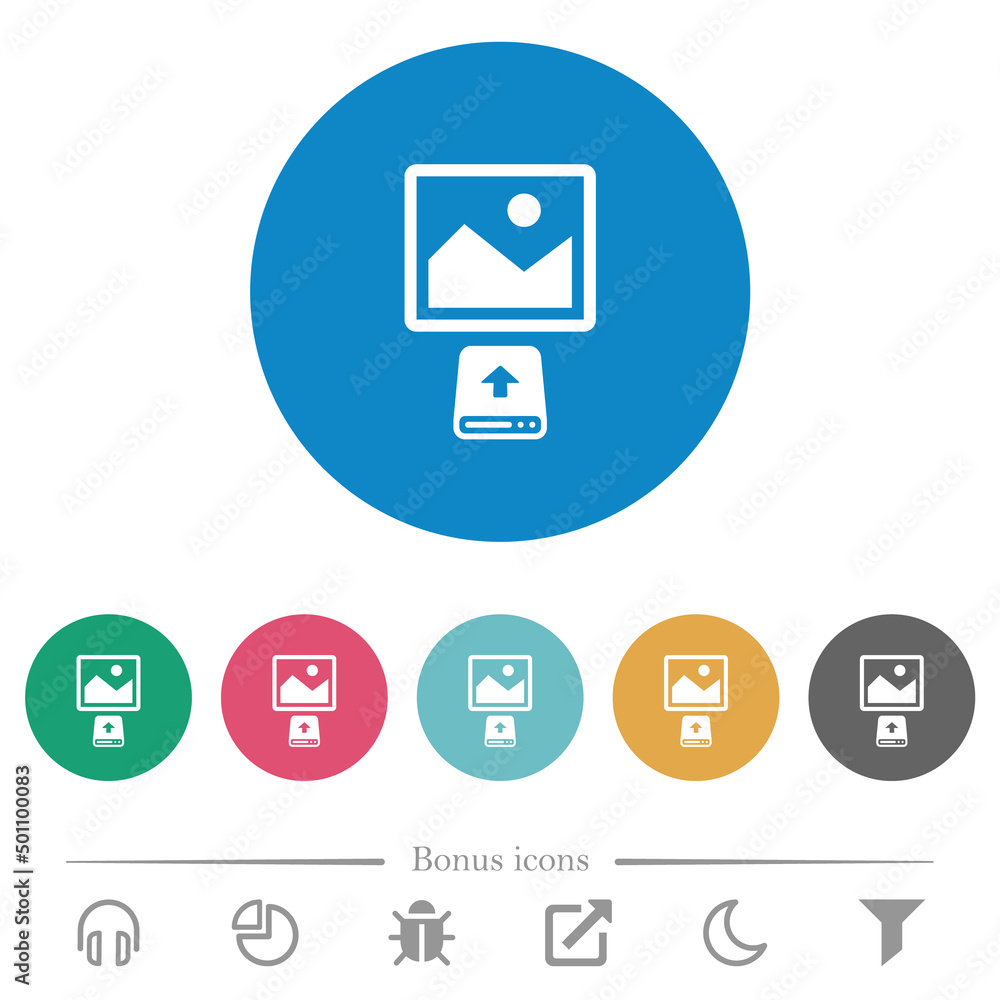 Poster upload image from hard disk flat round icons