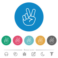 Victory sign hand gesture flat round icons