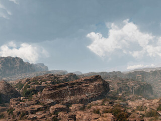 Felsige Landschaft mit kleinen und großen Felsbrocken