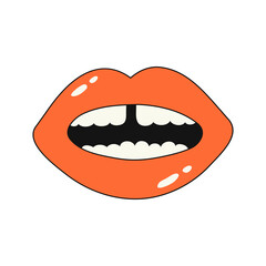 Open mouth icon. Teeth with a gap. Illustration of red lips isolated on a white background