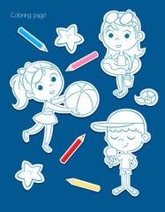 Summer on the beach - Happy kids - Coloring page