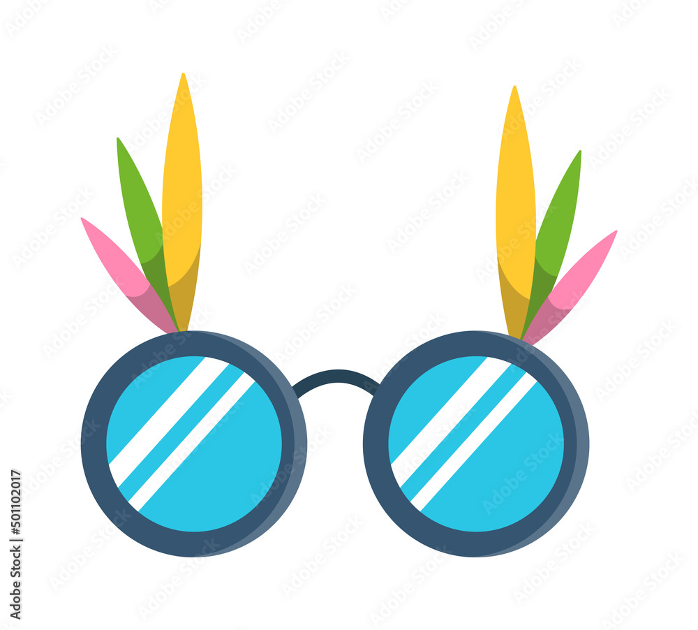 Poster Photo Booth Prop glasses with feathers. Vector illustration