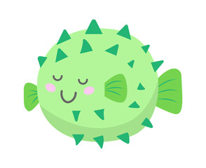 Cartoon Underwater Animal hedgehog fish. Vector illustration