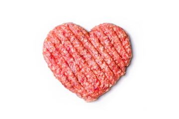Meat love. Dinner for lovers on February 14th. Mince heart. Valentine's Day. Meat cutlet in the shape of a heart