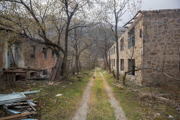 Fototapeta na wymiar A city destroyed by an earthquake in the mountains of North Ossetia. Caucasus