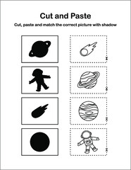 cut and paste activity page for kids . Education kids  worksheet. Game for kids. Activity black and white book page. Puzzle for children for preschool. Flat isolated vector illustration. Eps8