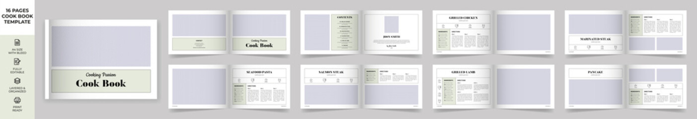 Landscape Cookbook Layout Template, Simple style and modern design, Recipe Book Layout