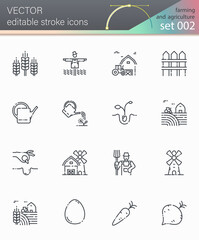 Vector farming editable stroke line icon set isolated