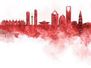 Fototapeta premium Riyadh skyline in black watercolour 