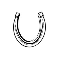 Doodle horseshoe lucky icon element. Cartoon comic sketch style. Horse shoe vintage black vector illustration isolated on white background