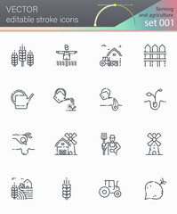 Vector farming editable stroke line icon set isolated